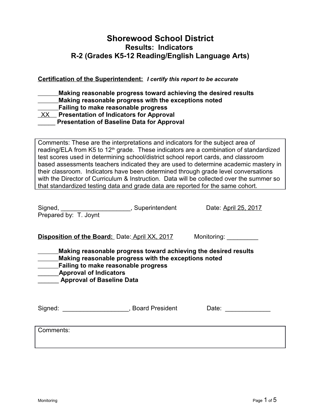 R-2 (Grades K5-12 Reading/English Language Arts)