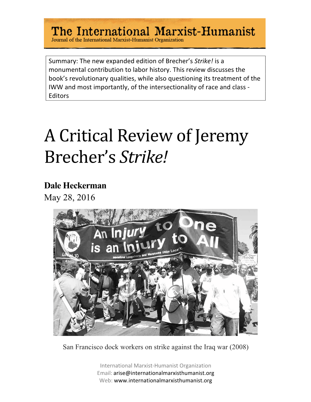 A Critical Review of Jeremy Brecher's Strike!