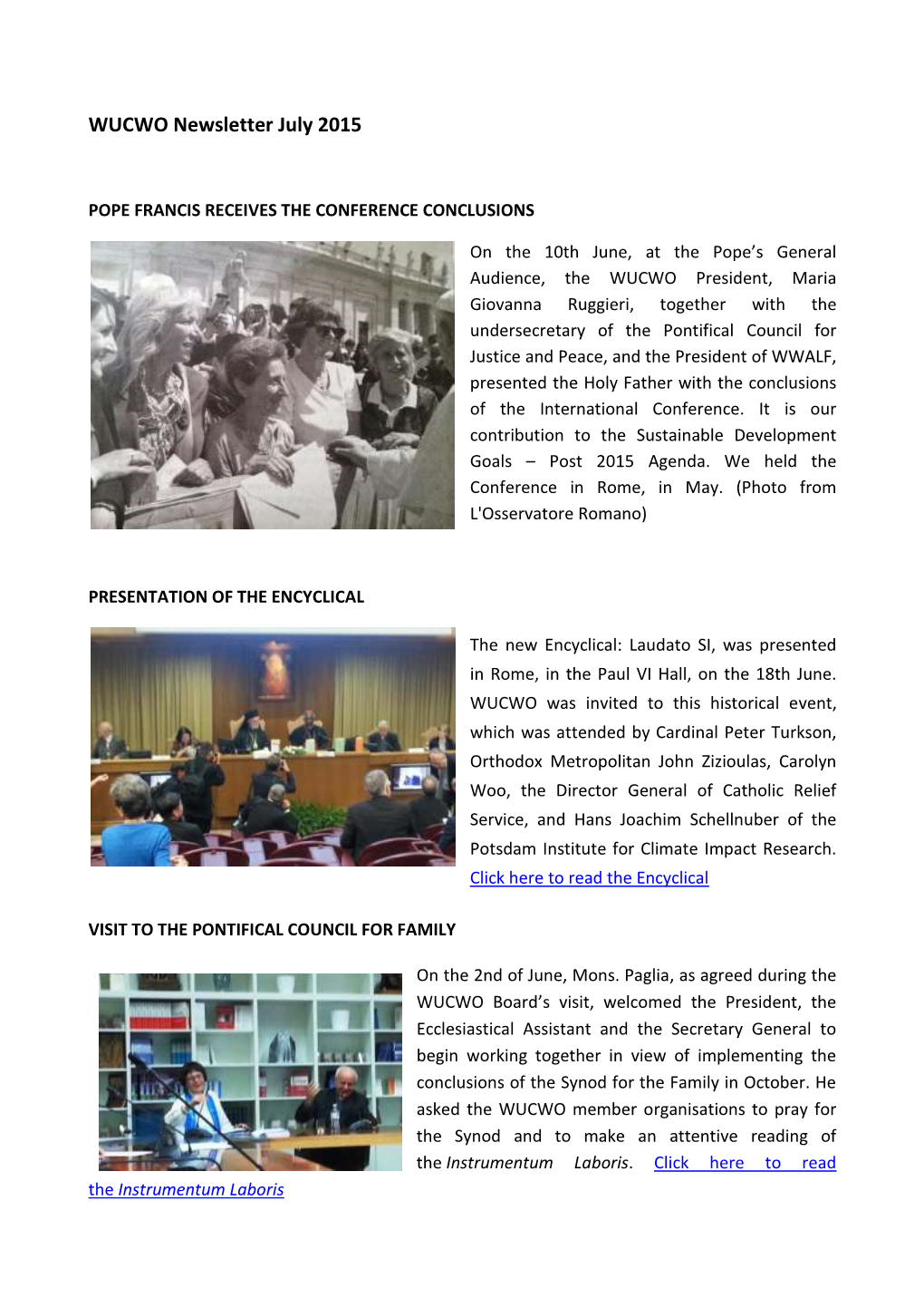 WUCWO Newsletter July 2015