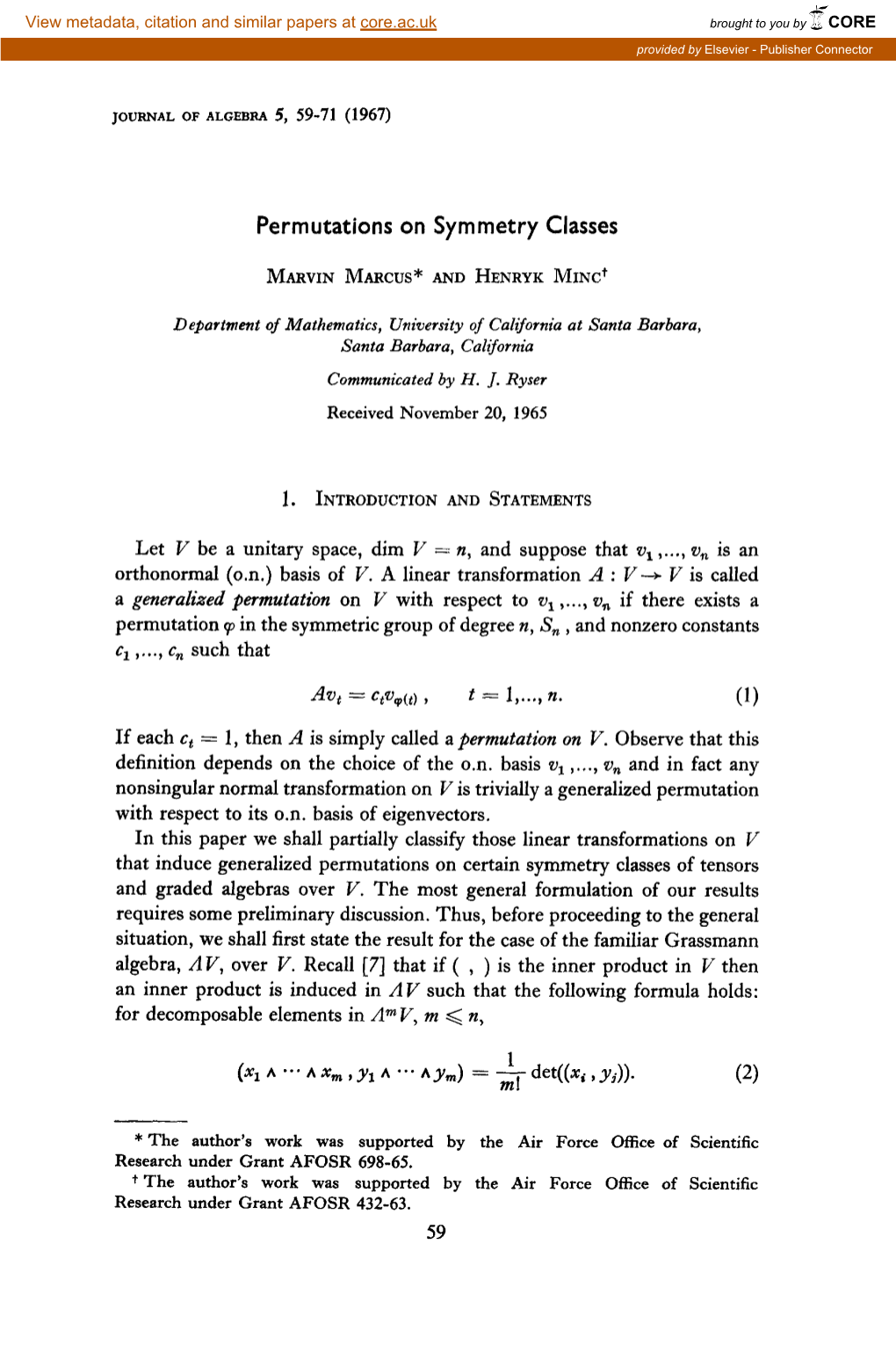 Permutations on Symmetry Classes