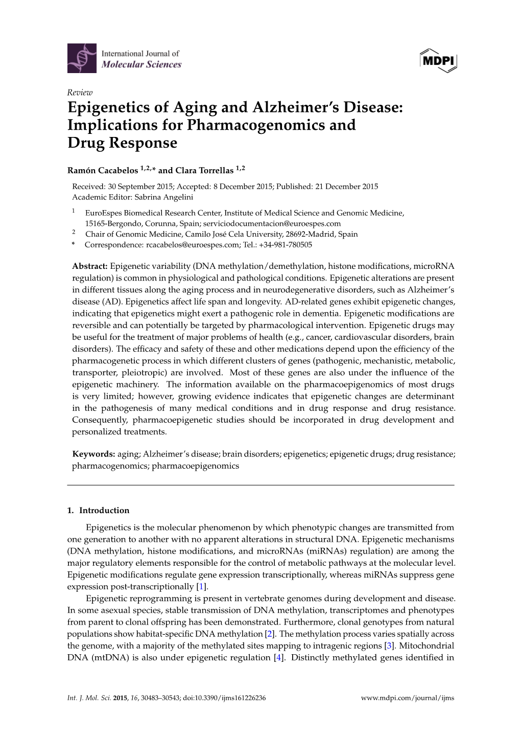 Epigenetics of Aging and Alzheimer's Disease