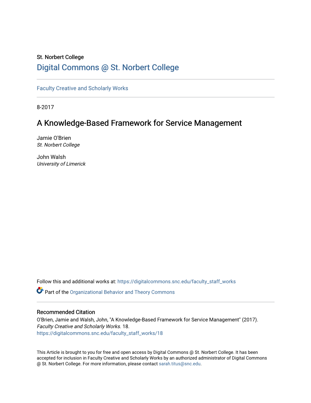 A Knowledge-Based Framework for Service Management