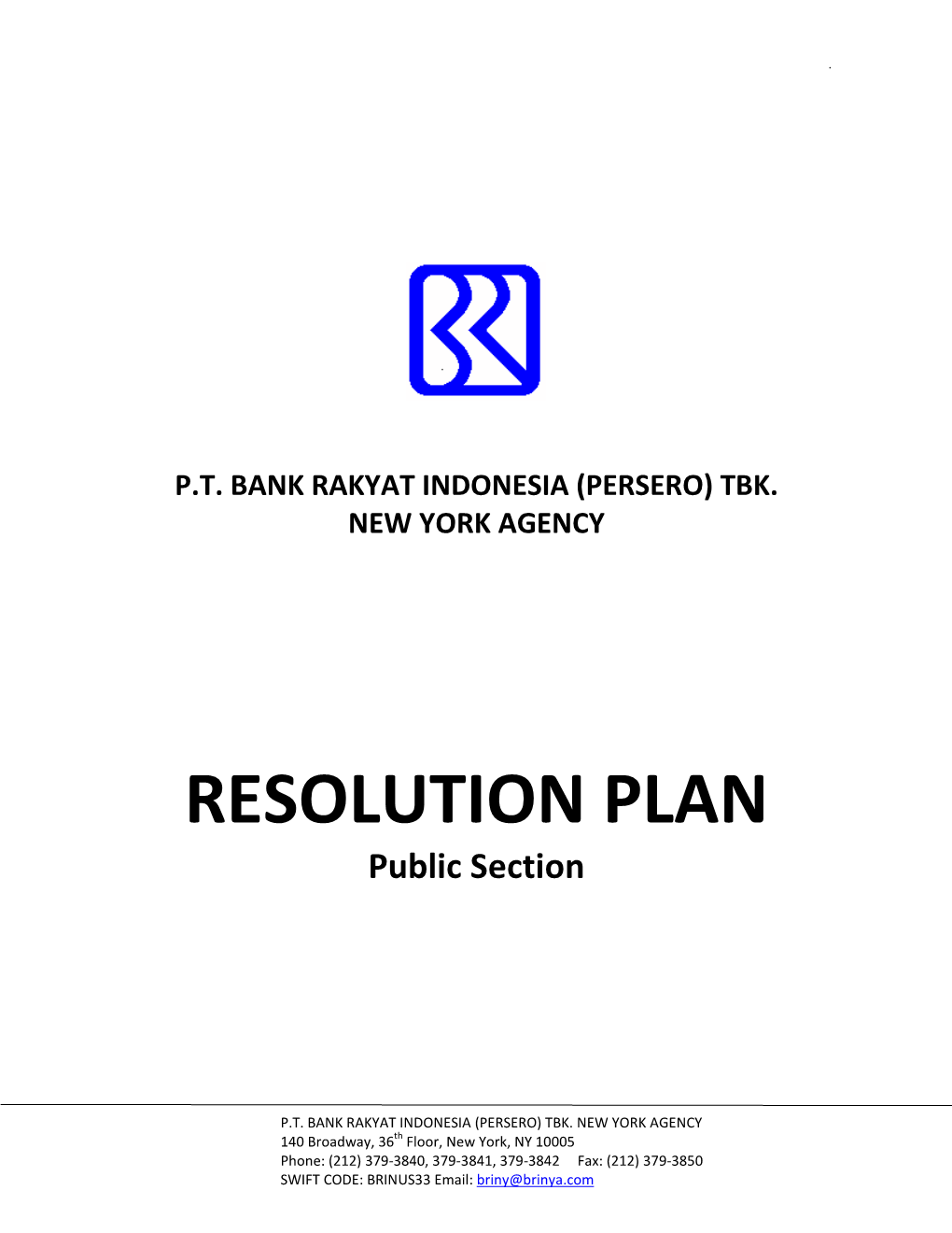 Pt Bank Rakyat Indonesia (Persero) Tbk. New York Agency