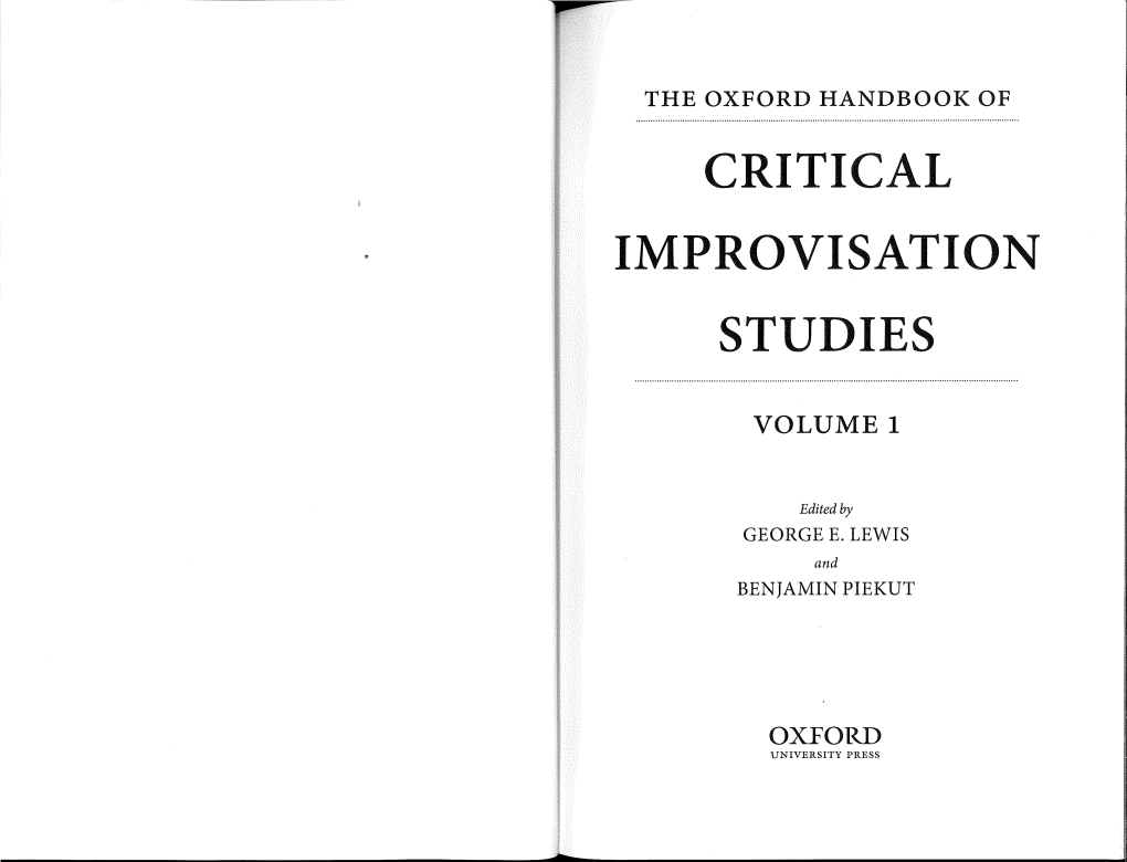 On Critical Improvisation Studies 1 GEORGE E