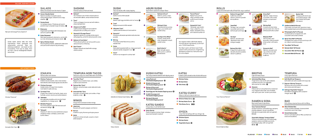 Salads Sashimi Aburi Sushi Rolls Broths Ramen & Soba