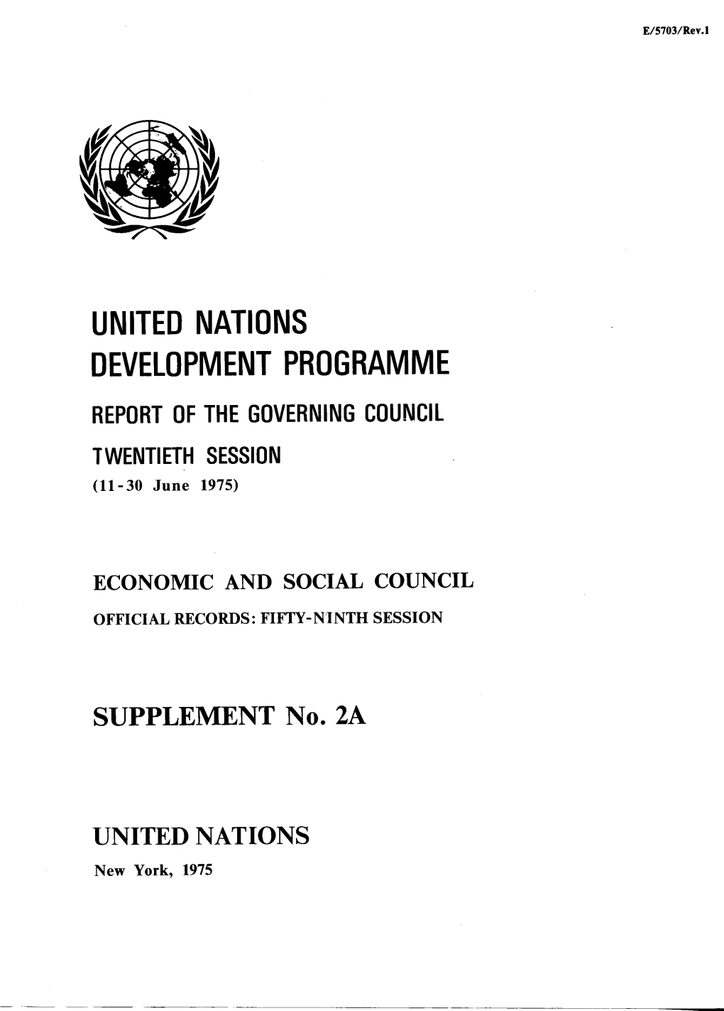 UNDP GC 20Th Session 11-30 June 1975 Eco and Soc Council Off Recs