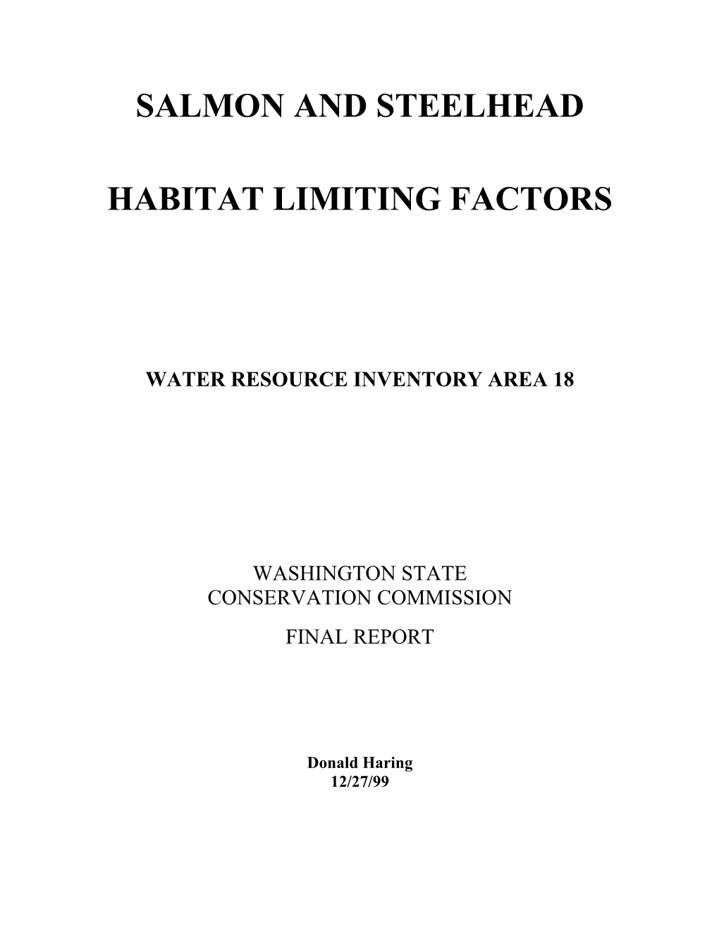 WRIA 18 Salmonid Habitat Limiting Factors Analysis