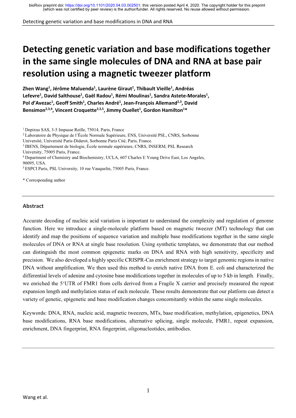 Detecting Genetic Variation and Base Modifications Together in the Same Single Molecules of DNA and RNA at Base Pair Resolution Using a Magnetic Tweezer Platform