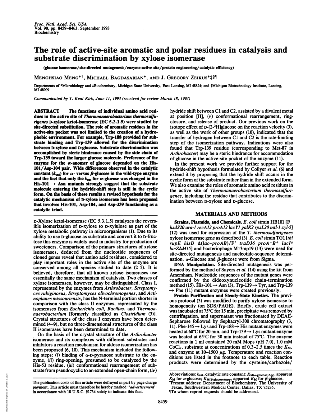 The Role of Active-Site Aromatic and Polar Residues in Catalysis And