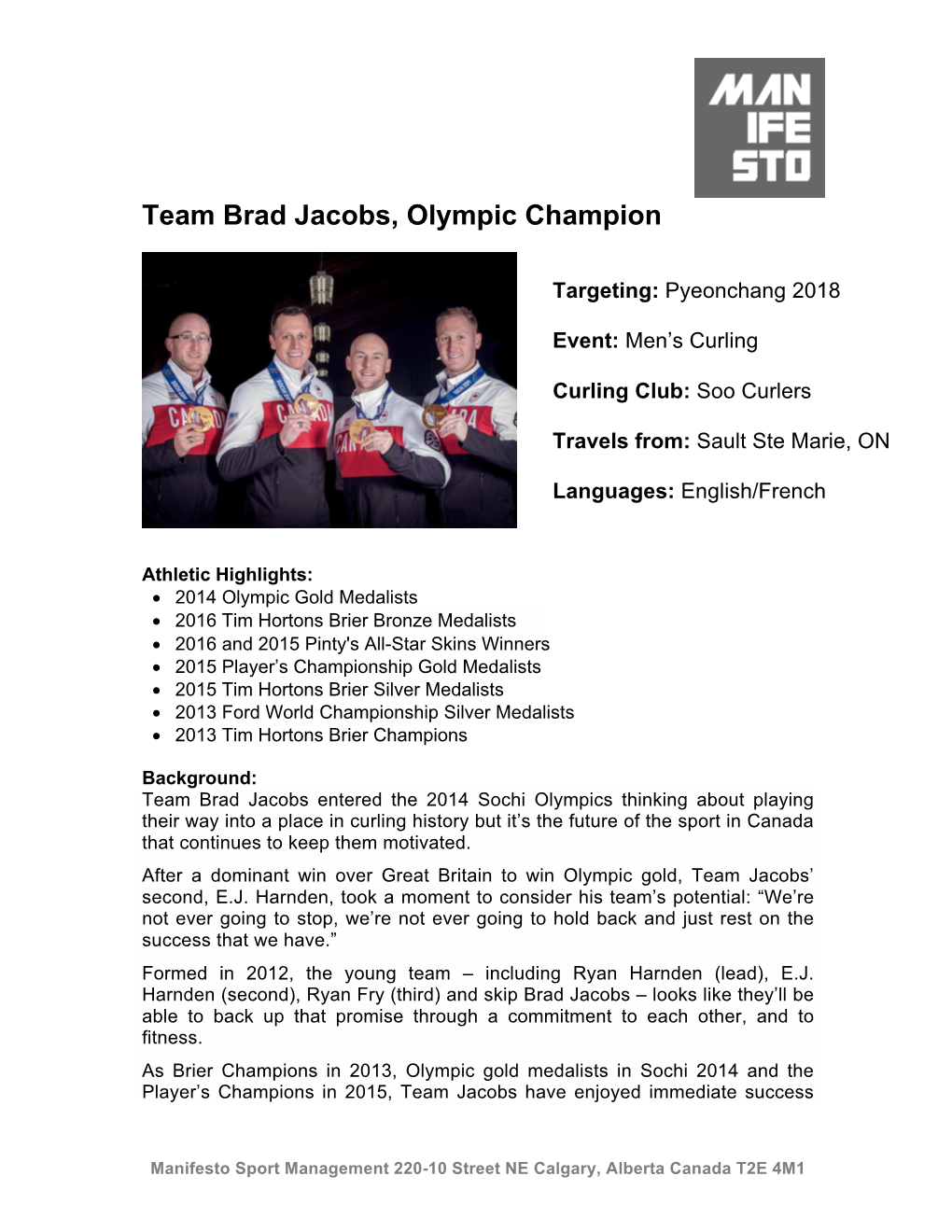 Team Brad Jacobs, Olympic Champion