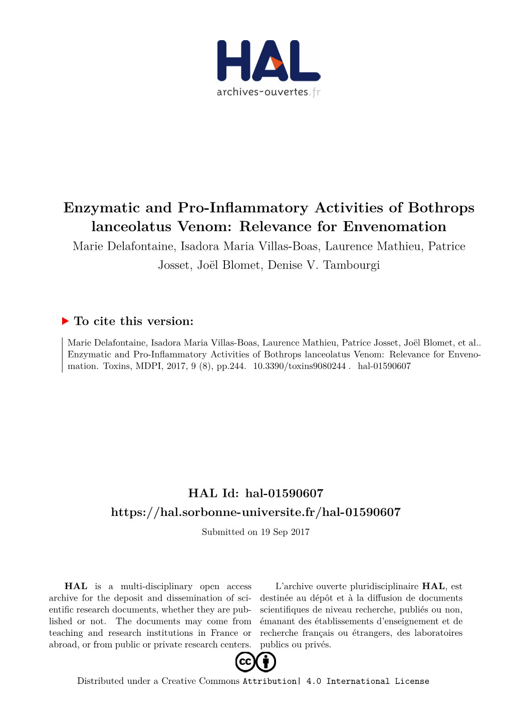 Enzymatic and Pro-Inflammatory Activities of Bothrops Lanceolatus