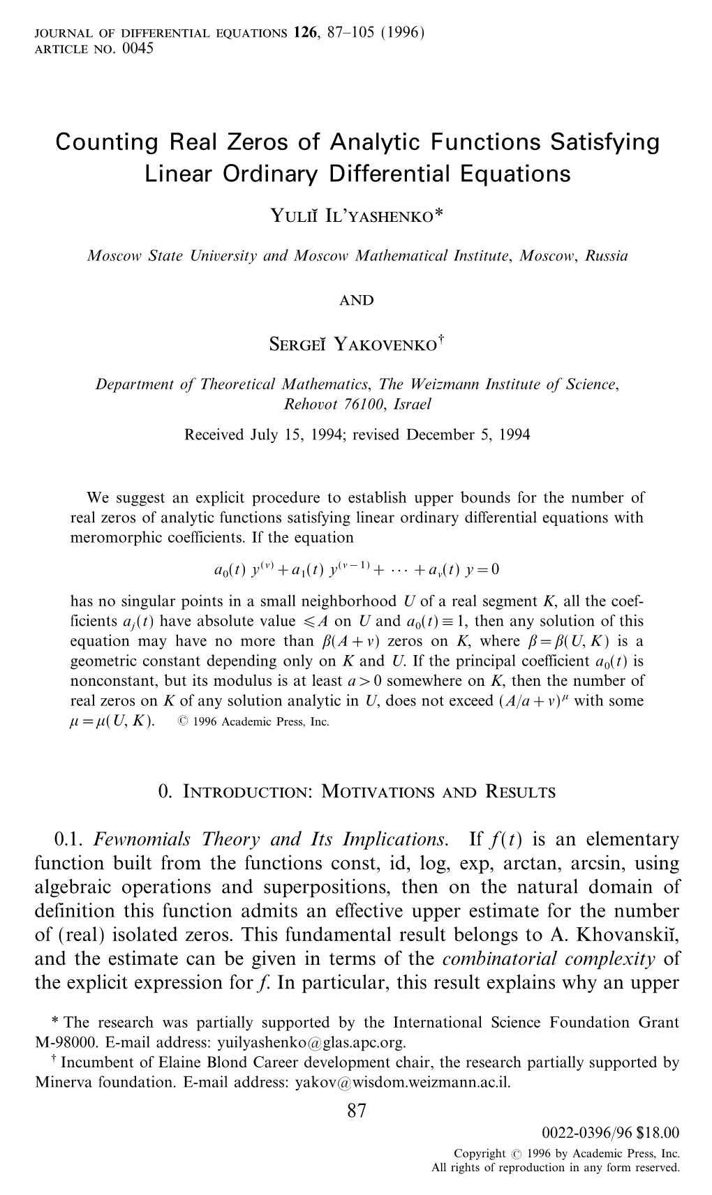 Counting Real Zeros of Analytic Functions Satisfying Linear Ordinary Differential Equations