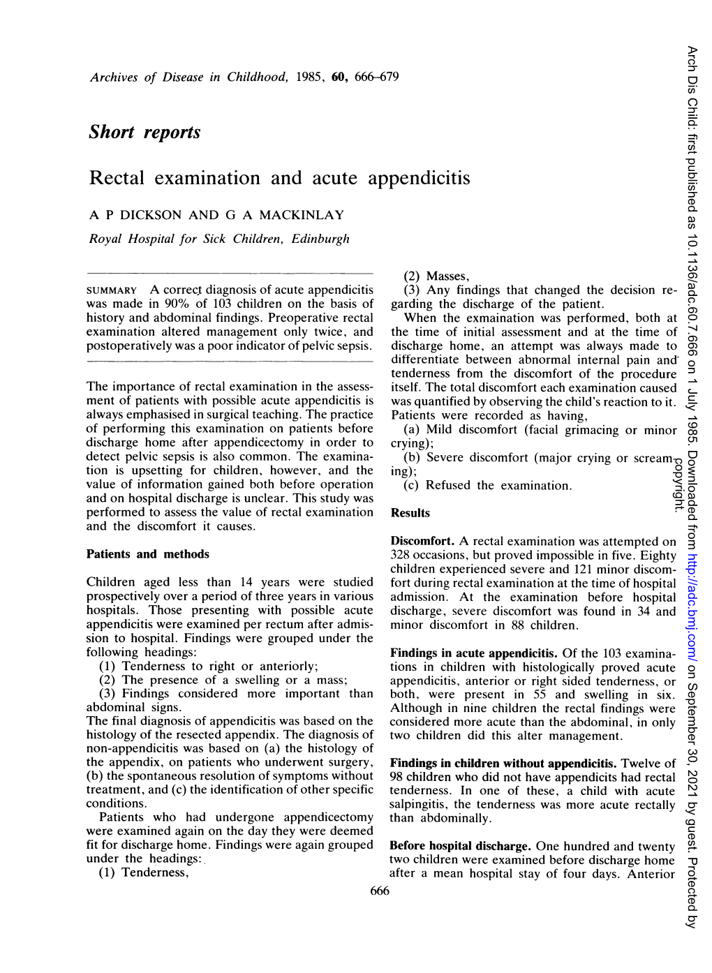 Rectal Examination and Acute Appendicitis