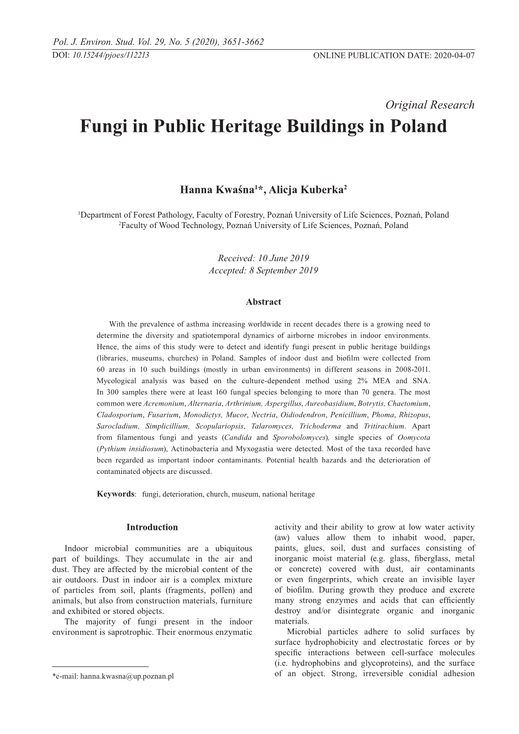 Fungi in Public Heritage Buildings in Poland