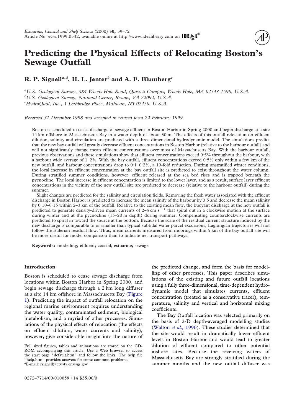 Predicting the Physical Effects of Relocating Boston's Sewage Outfall