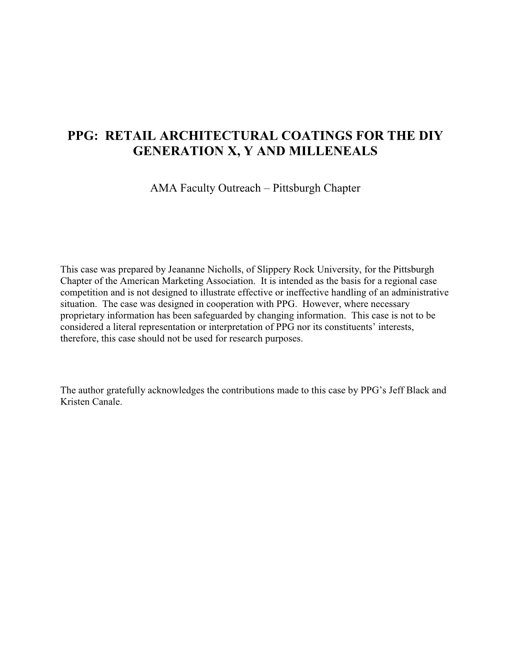 Ppg: Retail Architectural Coatings for the Diy Generation X, Y and Milleneals