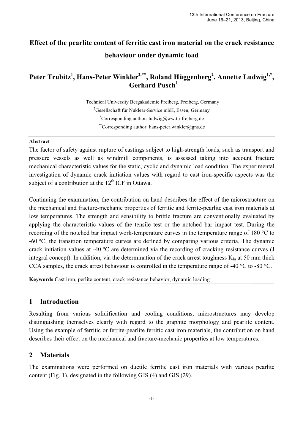 Effect of the Pearlite Content of Ferritic Cast Iron Material on the Crack Resistance Behaviour Under Dynamic Load