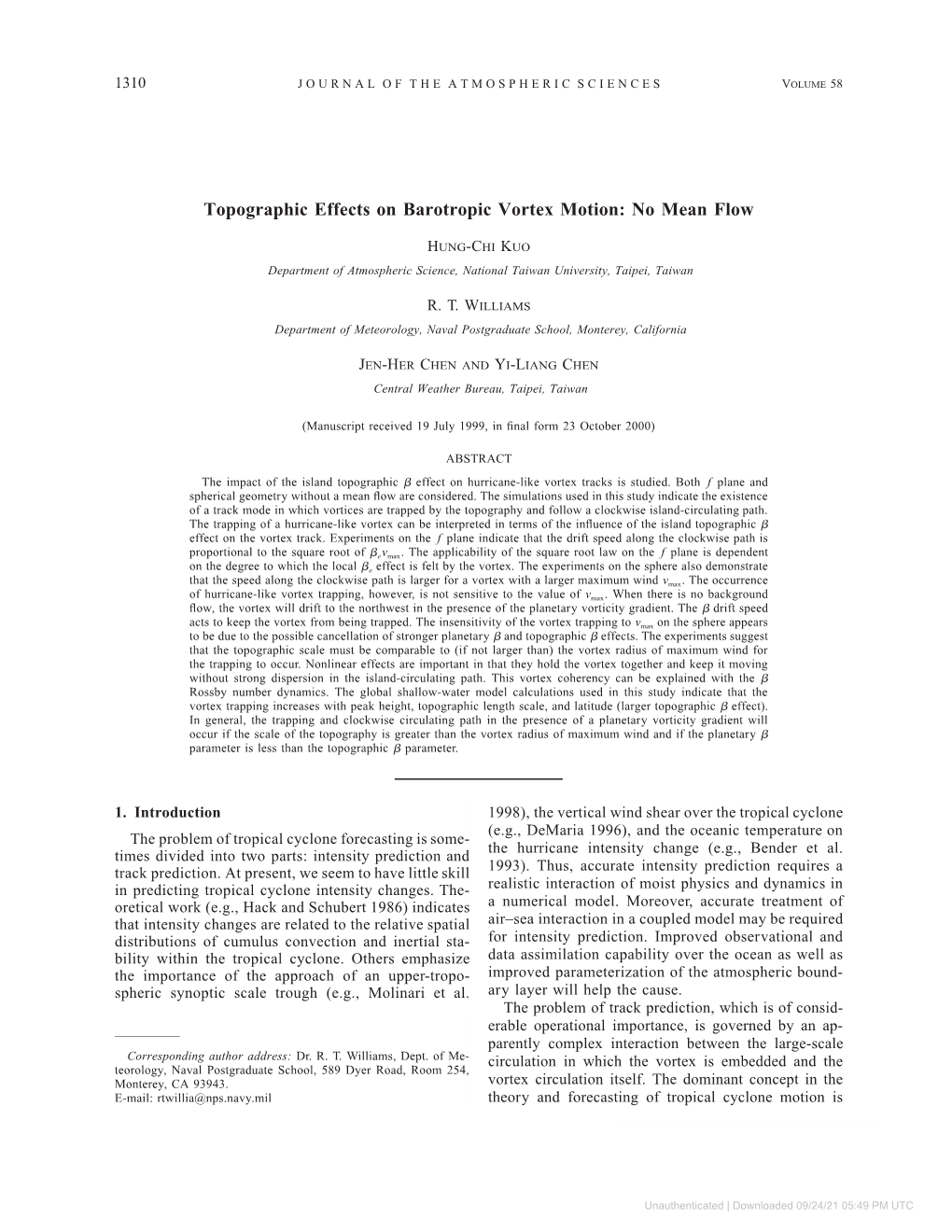 Topographic Effects on Barotropic Vortex Motion: No Mean Flow