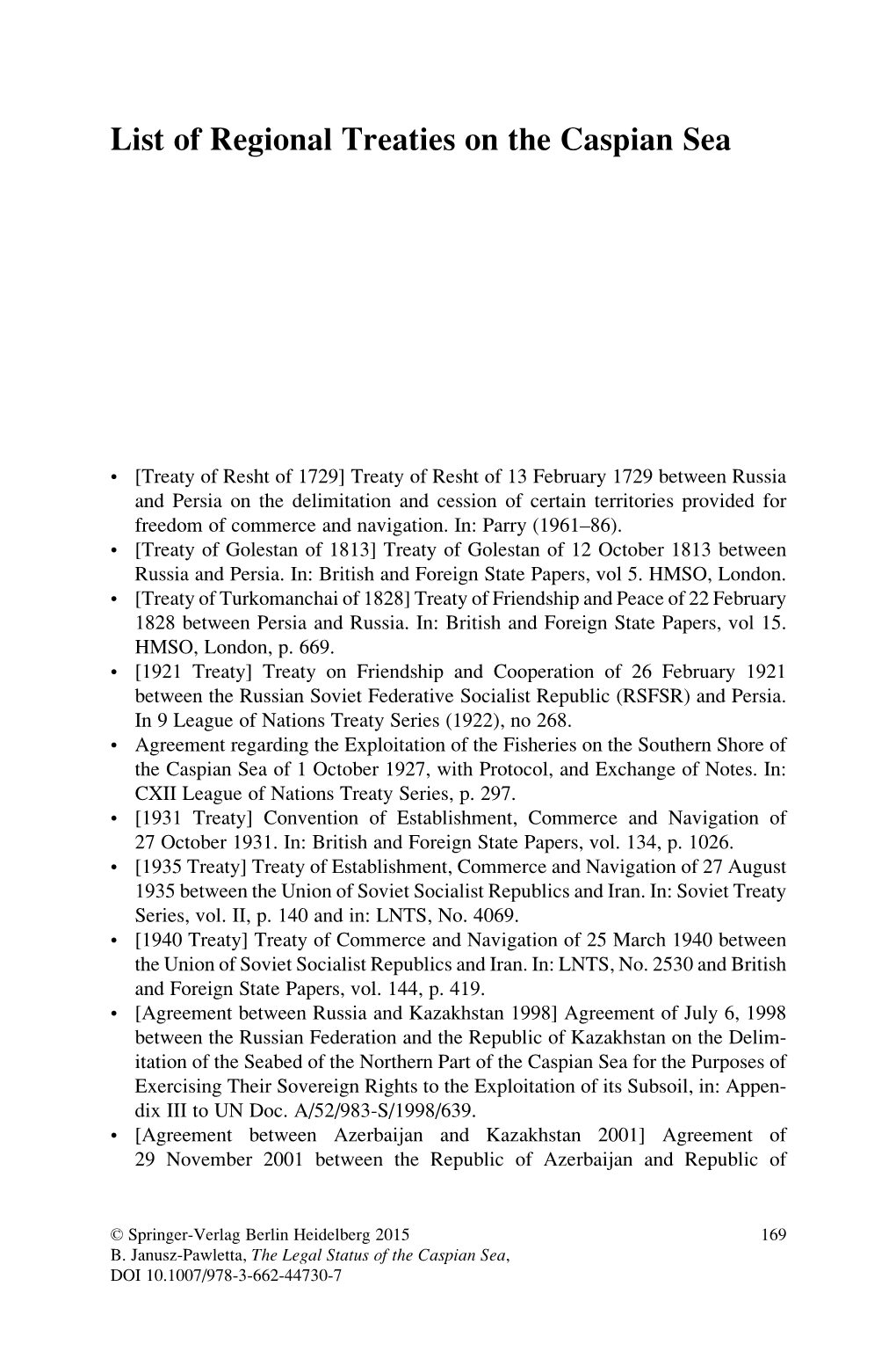 List of Regional Treaties on the Caspian Sea