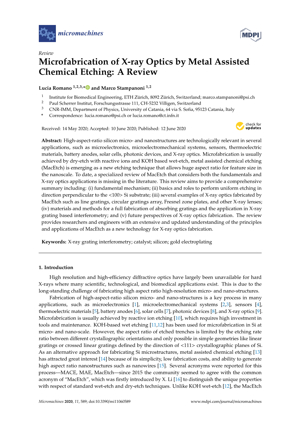 Microfabrication of X-Ray Optics by Metal Assisted Chemical Etching: a Review