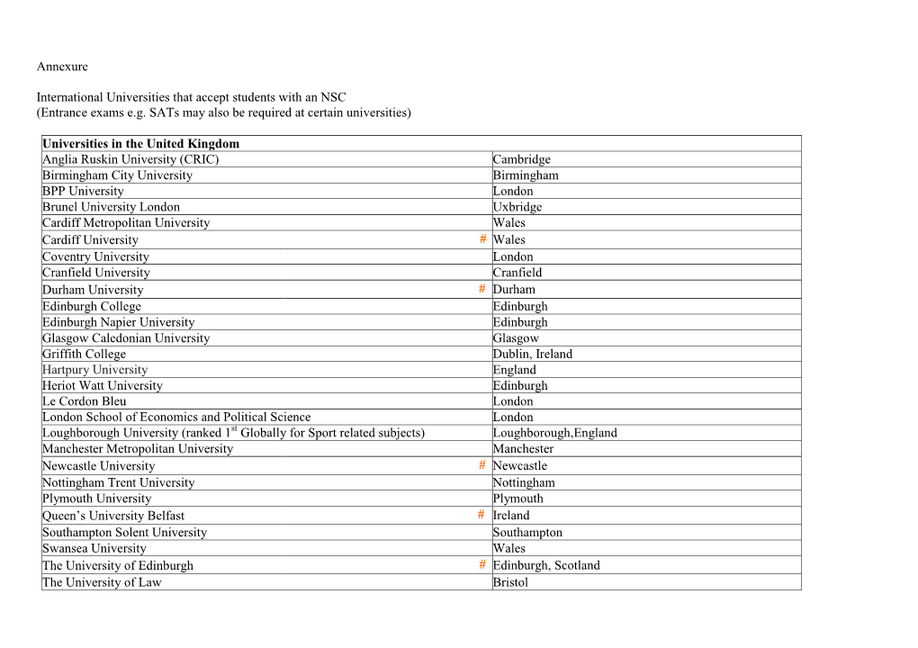 Annexure International Universities That Accept Students with An