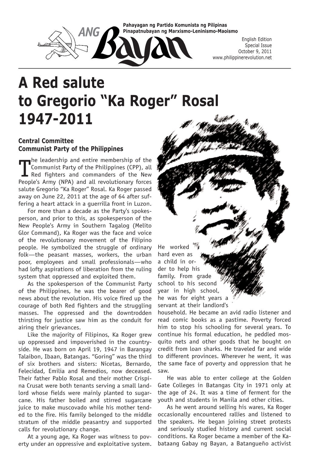 A Red Salute to Gregorio “Ka Roger” Rosal 1947-2011