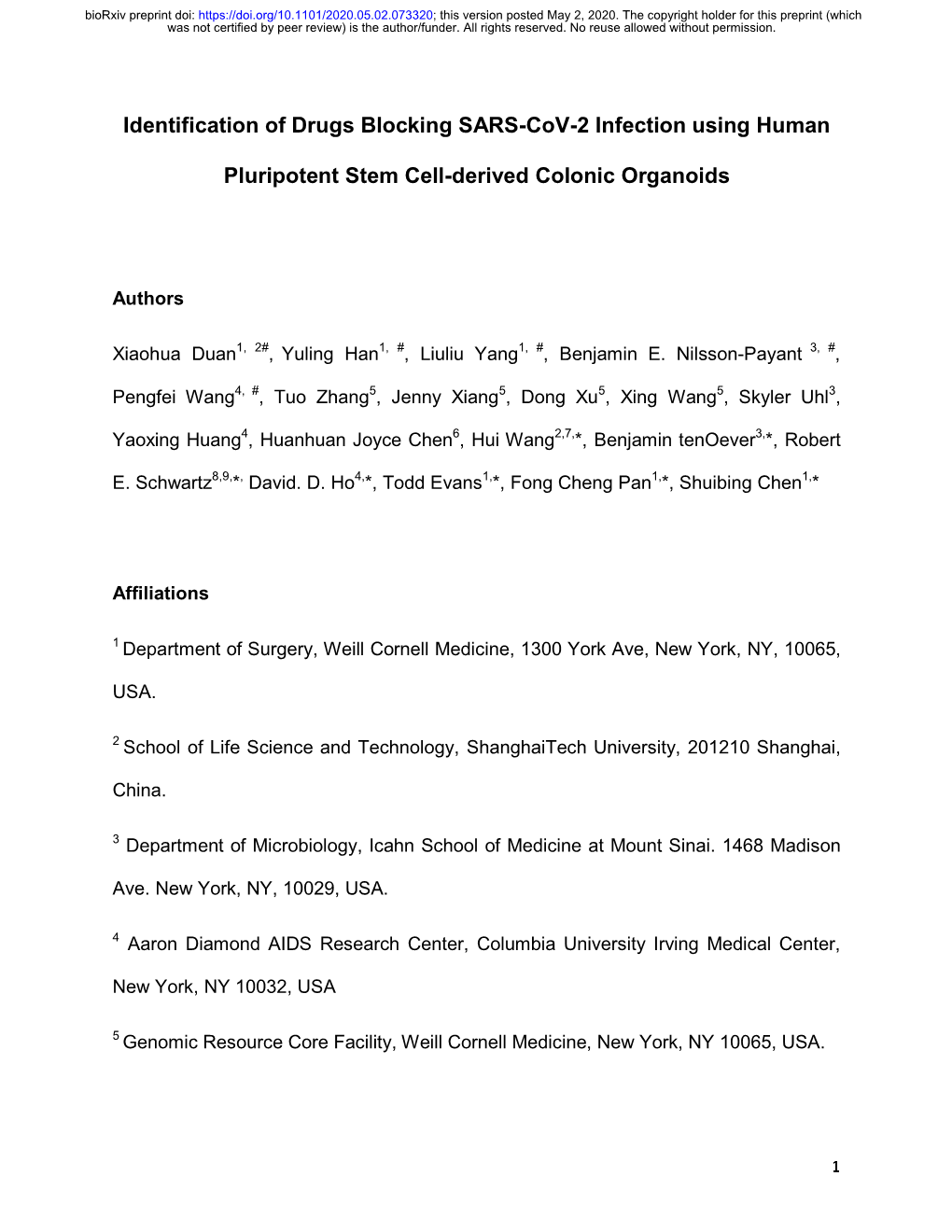 Identification of Drugs Blocking SARS-Cov-2 Infection Using Human