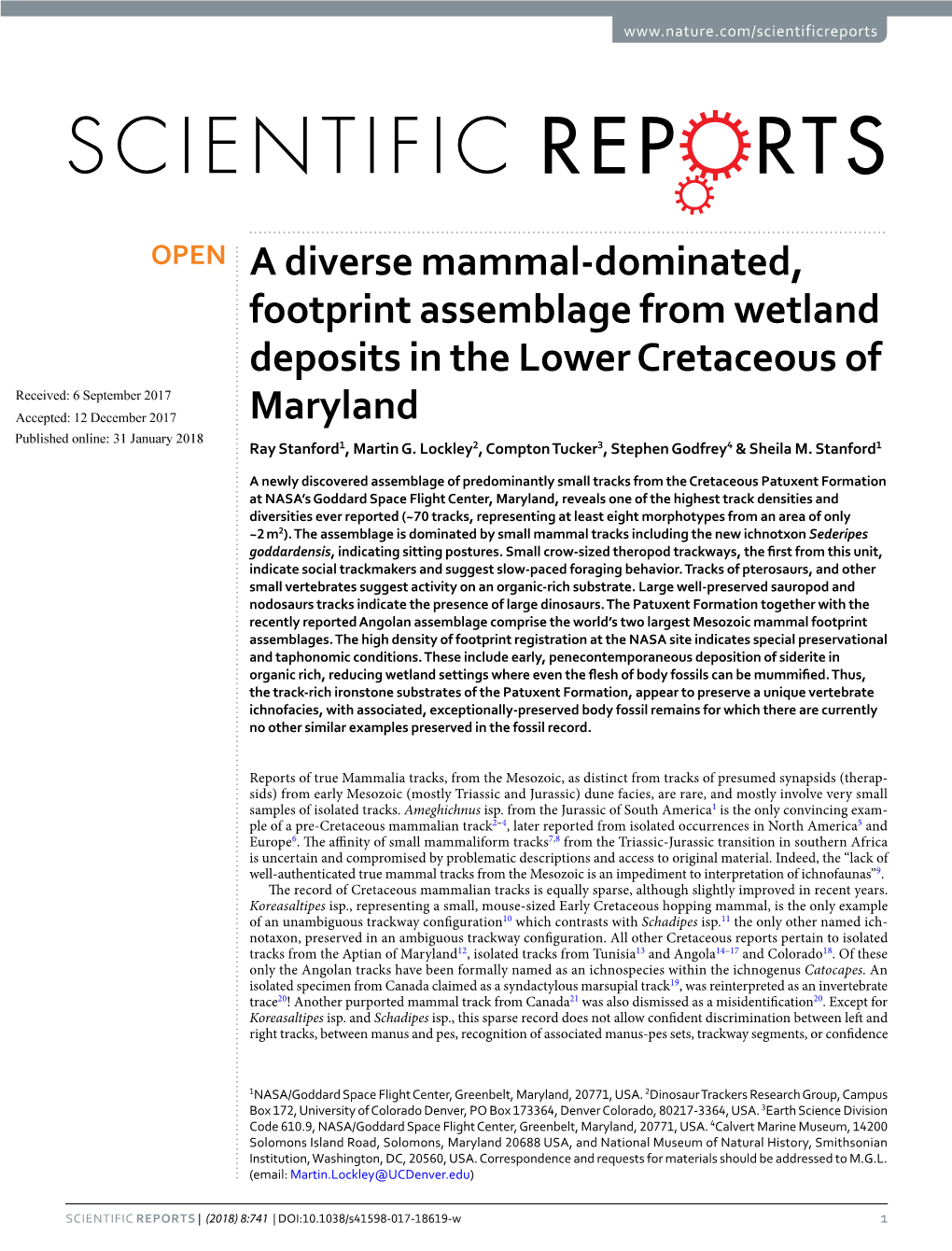 A Diverse Mammal-Dominated, Footprint Assemblage from Wetland