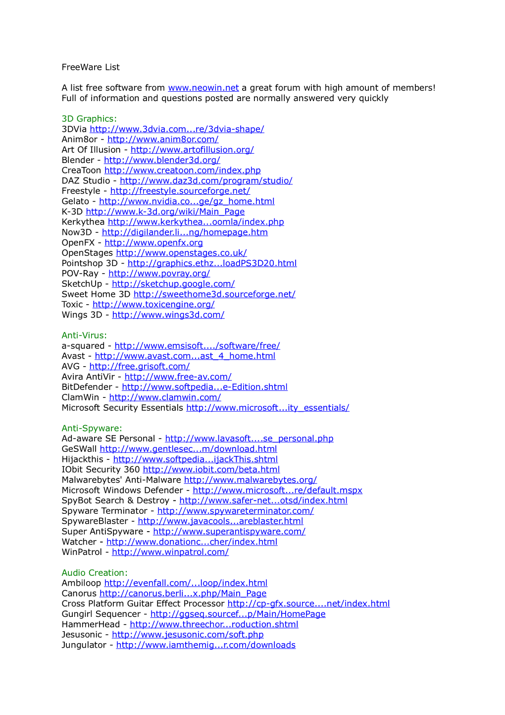 Freeware-List.Pdf