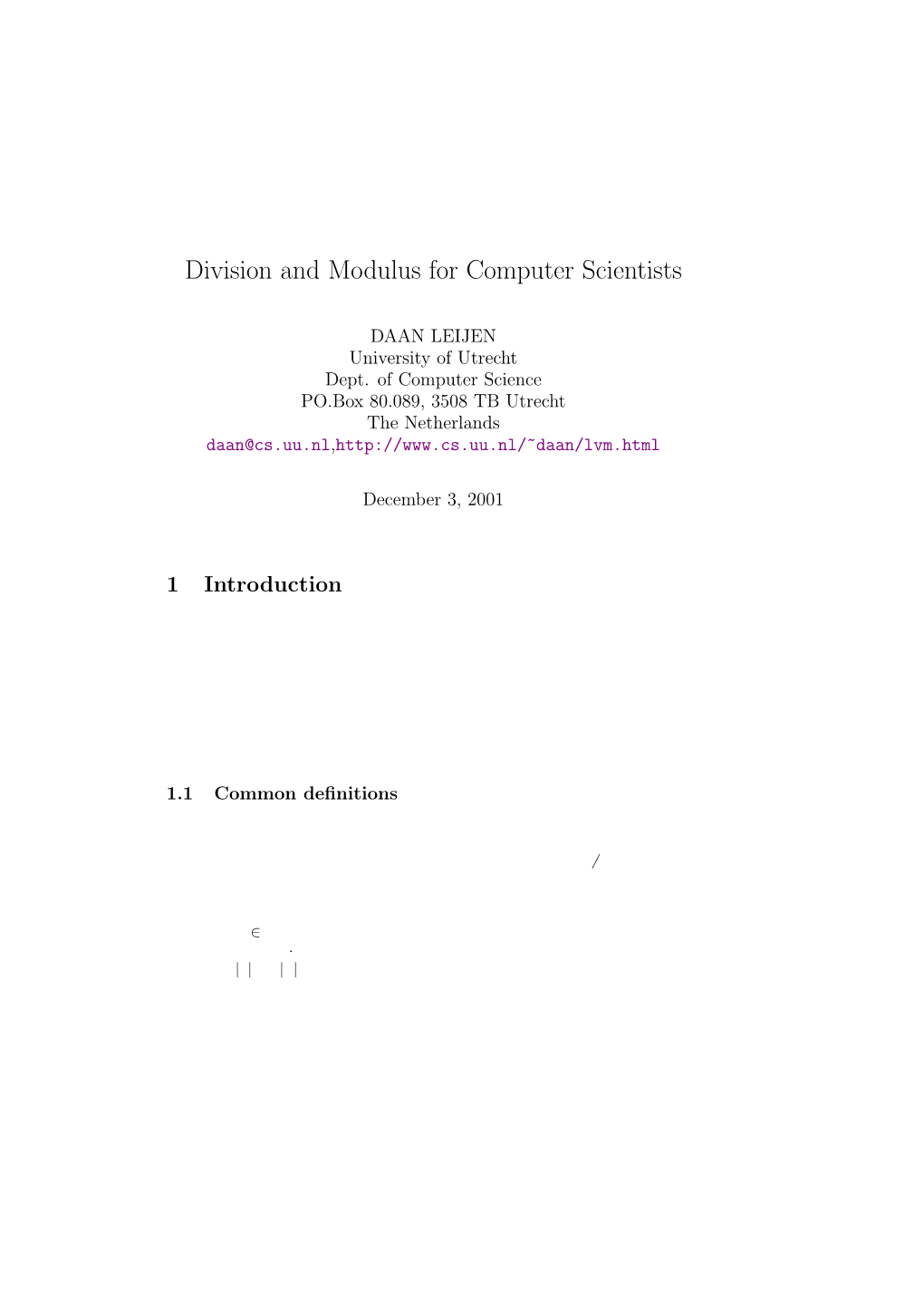 Division and Modulus for Computer Scientists