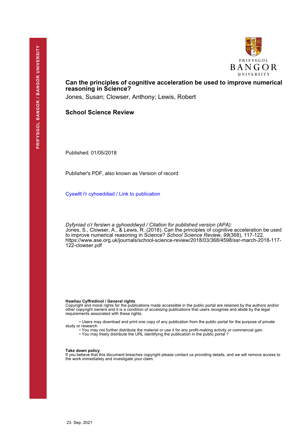 Can the Principles of Cognitive Acceleration Be Used to Improve Numerical