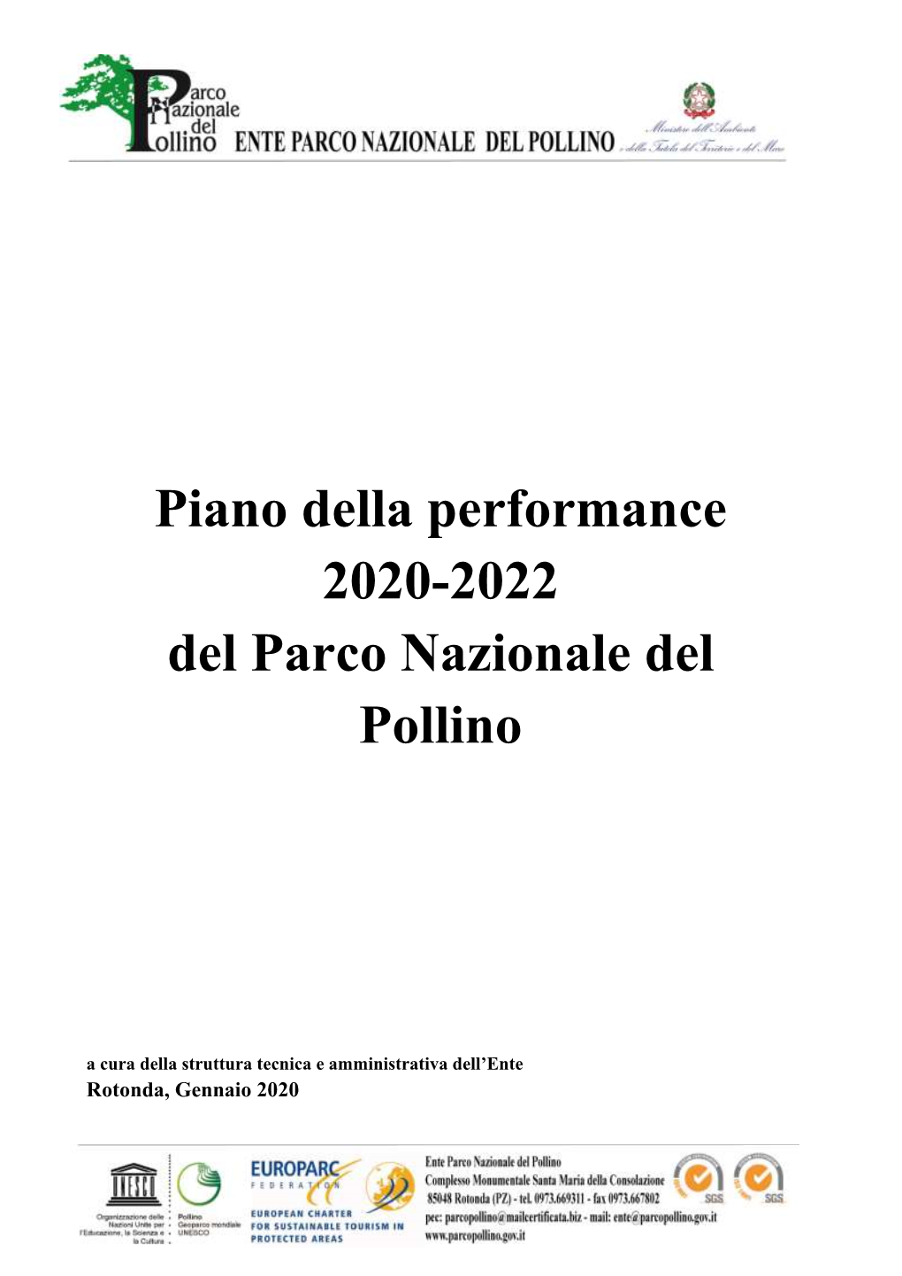 Piano Della Performance 2020-2022 Del Parco Nazionale Del Pollino