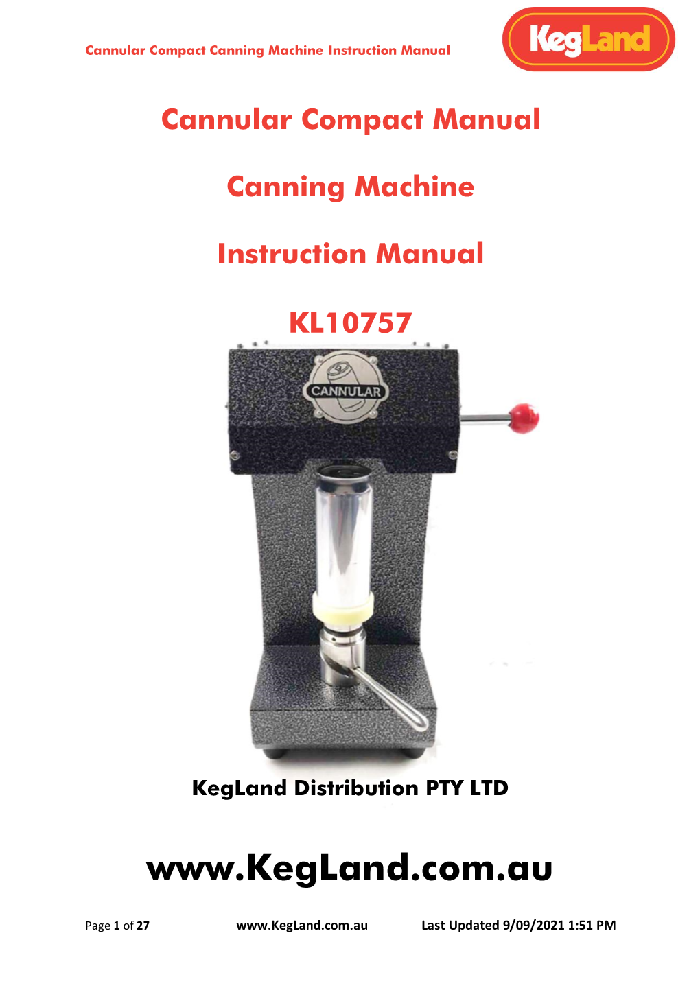 Cannular Compact Canning Machine Instruction Manual
