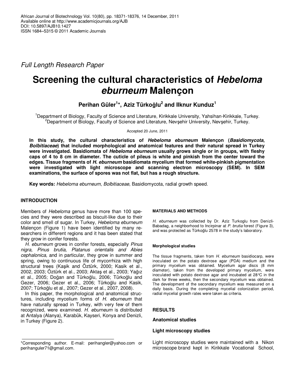 Screening the Cultural Characteristics of Hebeloma Eburneum Malençon