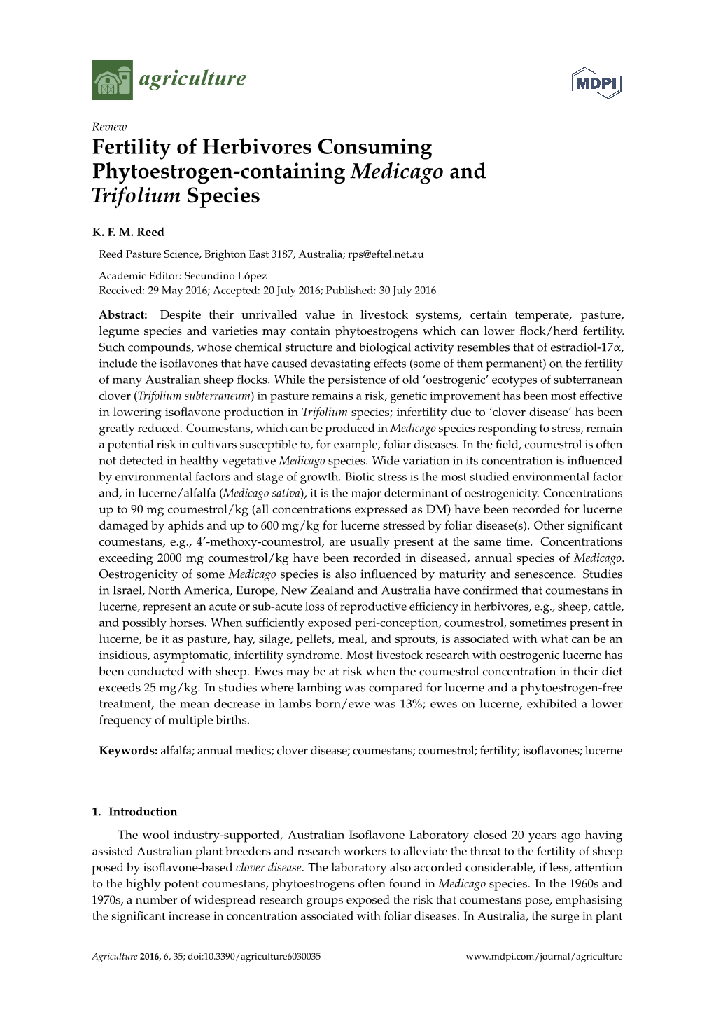 Fertility of Herbivores Consuming Phytoestrogen-Containing Medicago and Trifolium Species