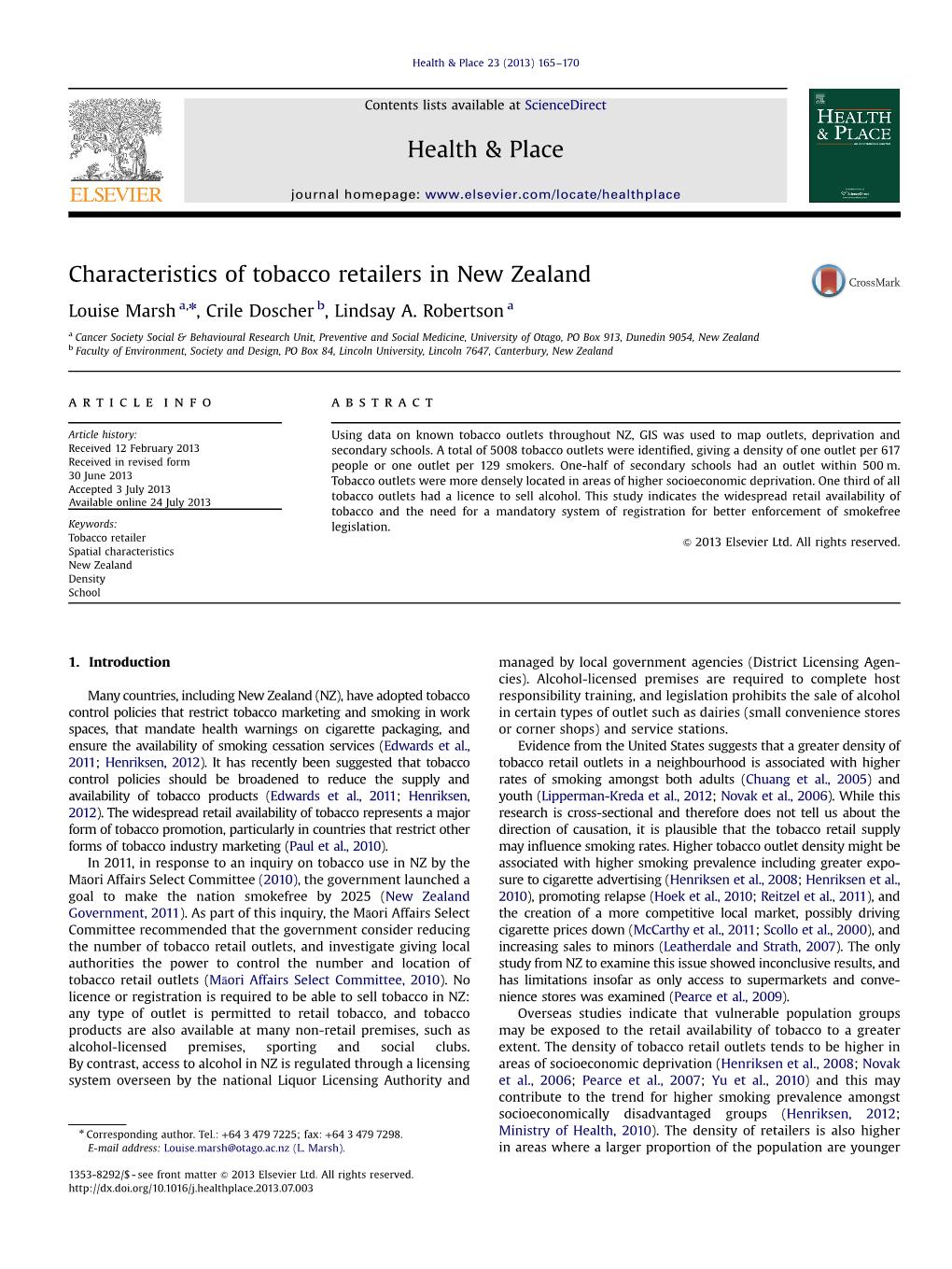 Characteristics of Tobacco Retailers in New Zealand