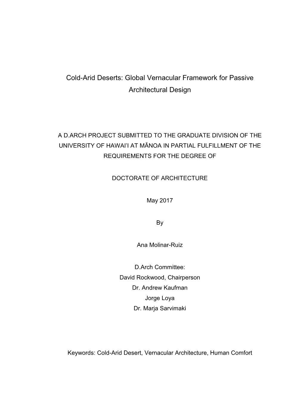 Cold-Arid Deserts: Global Vernacular Framework for Passive Architectural Design