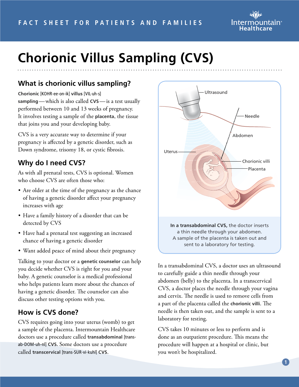 Chorionic Villus Sampling CVS Fact Sheet