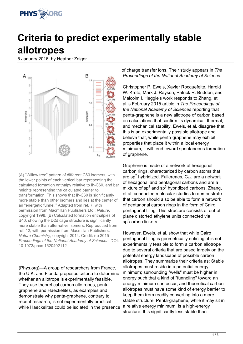 Criteria to Predict Experimentally Stable Allotropes 5 January 2016, by Heather Zeiger