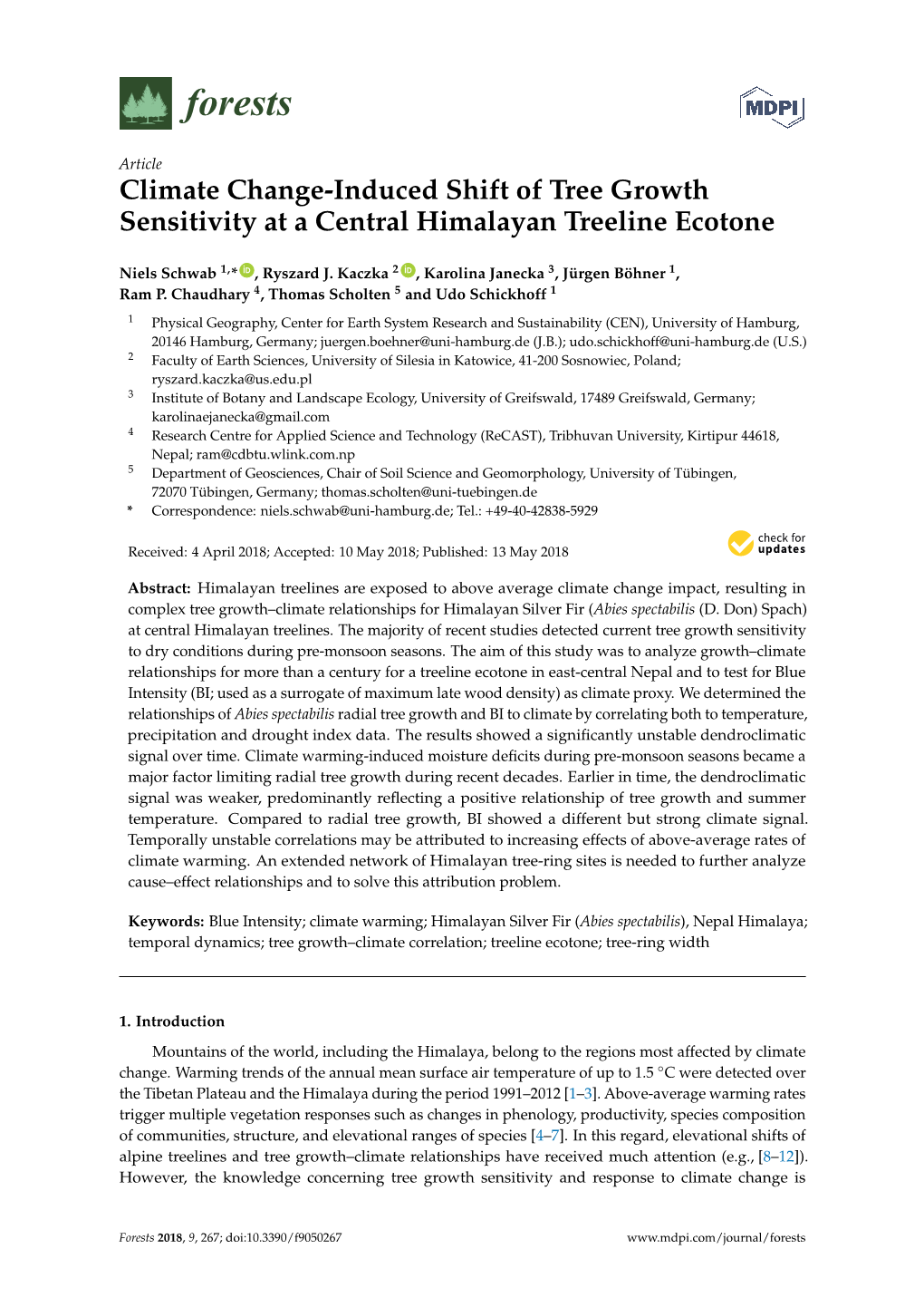 Climate Change-Induced Shift of Tree Growth Sensitivity at a Central Himalayan Treeline Ecotone