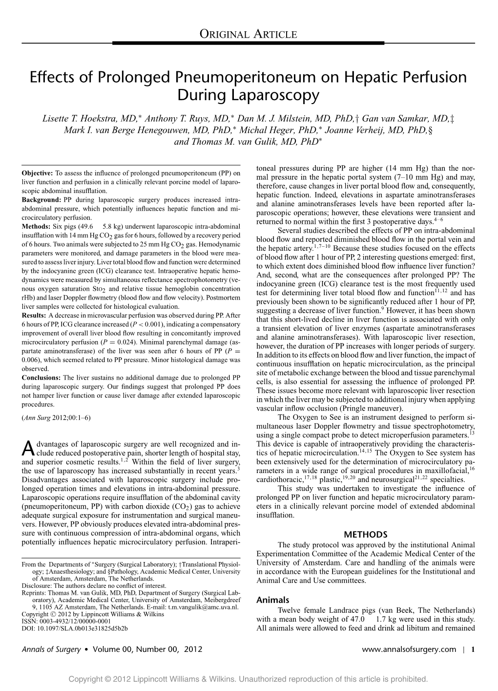 Effects of Prolonged Pneumoperitoneum on Hepatic Perfusion During Laparoscopy Lisette T