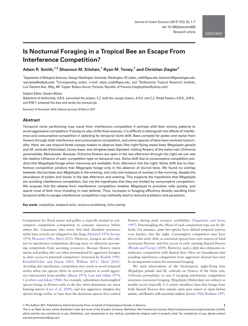 Is Nocturnal Foraging in a Tropical Bee an Escape from Interference Competition?