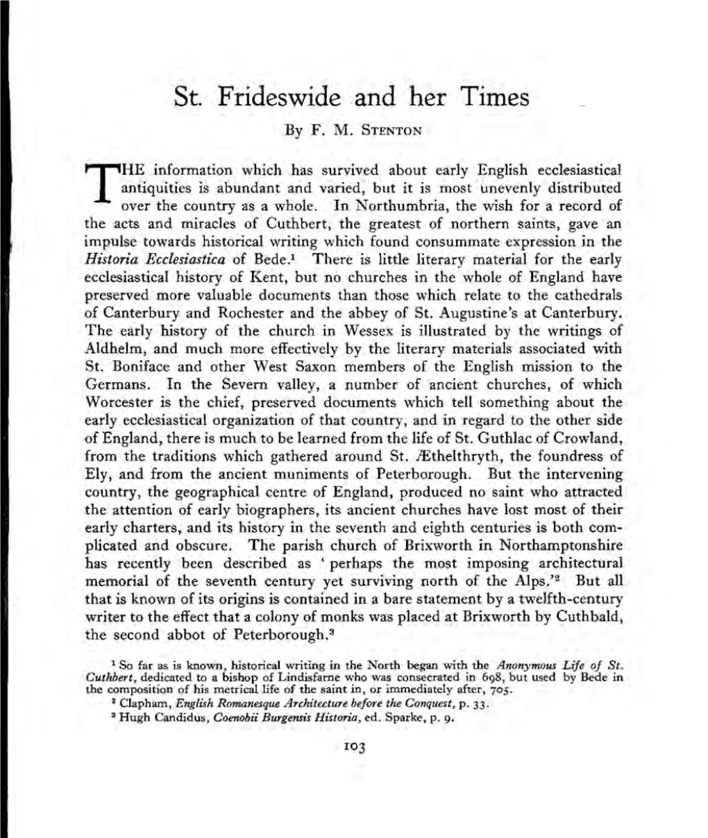 St. Frideswide and Her Times