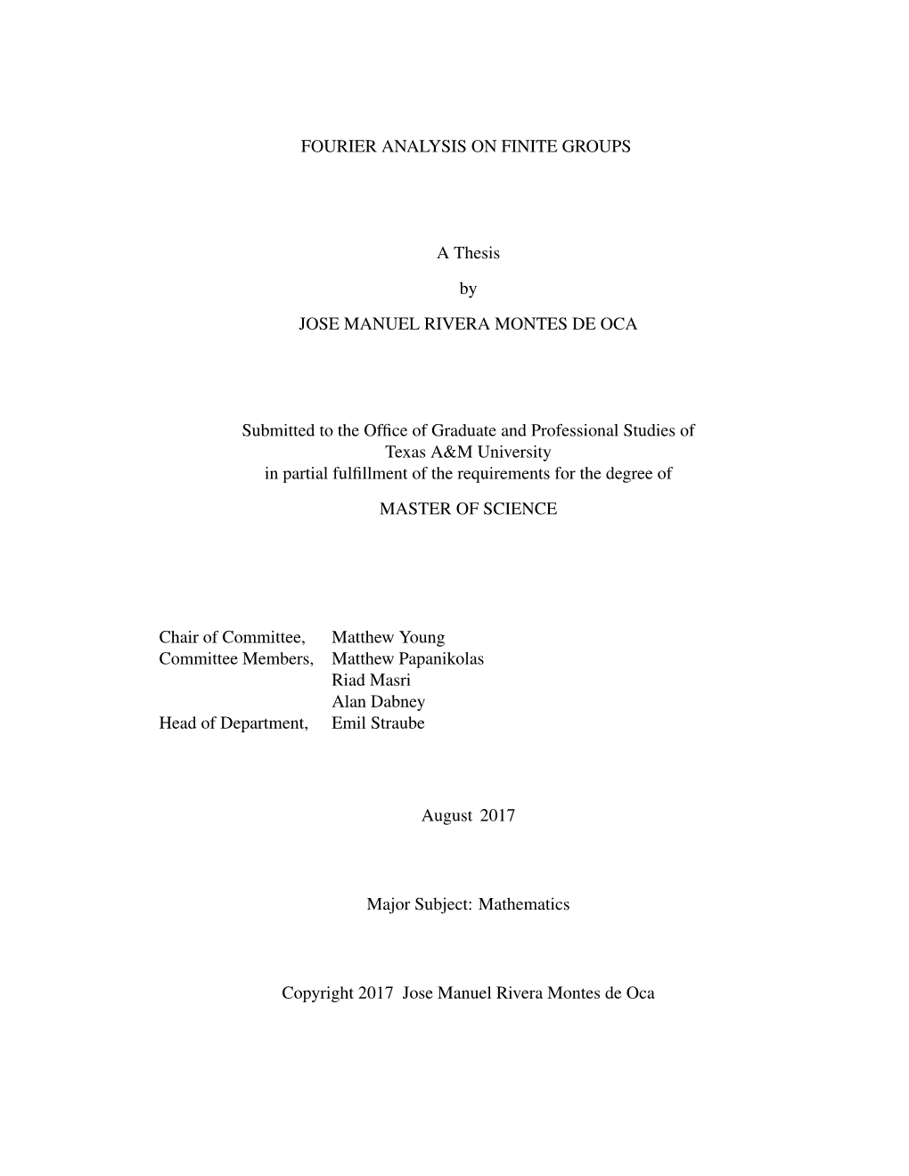 Fourier Analysis on Finite Groups