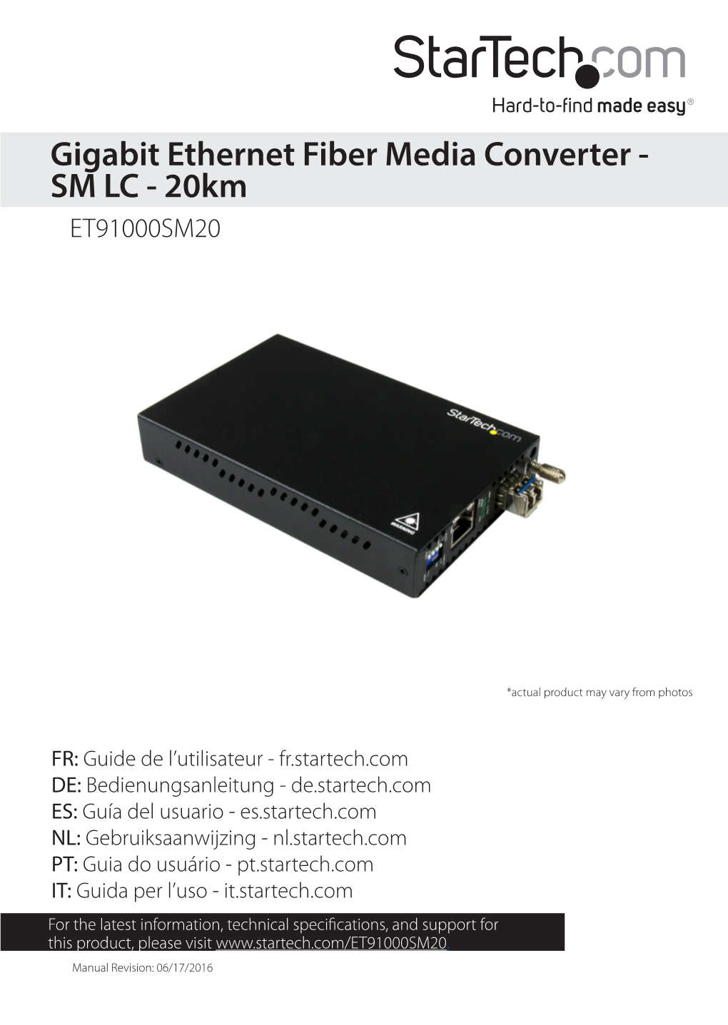 Gigabit Ethernet Fiber Media Converter - SM LC - 20Km ET91000SM20