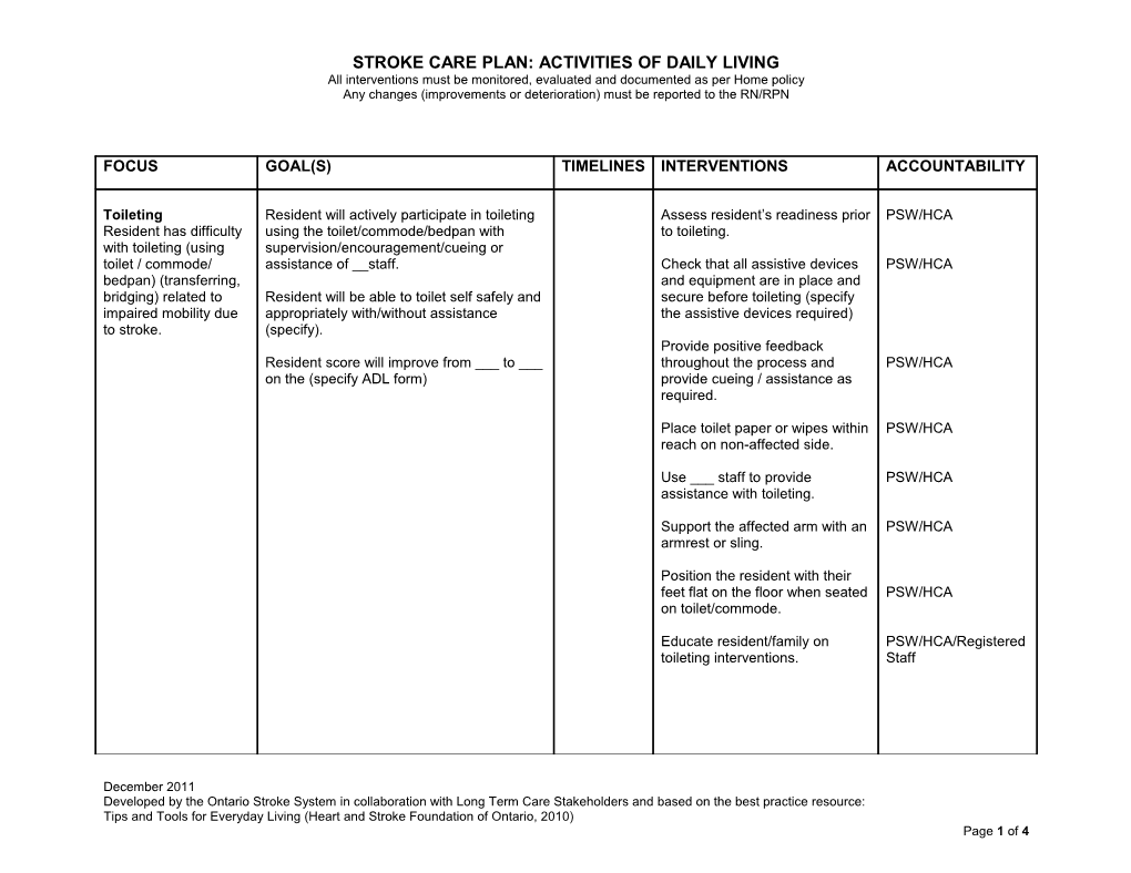 Tips & Tools Care Planning Template