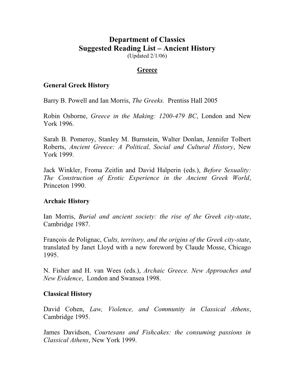 Classics Phd – Ancient History List