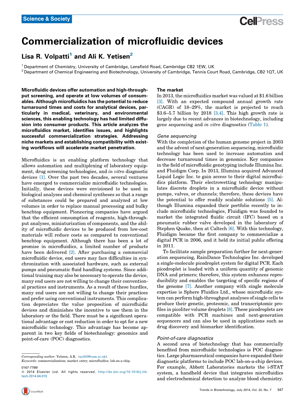 Commercialization of Microfluidic Devices