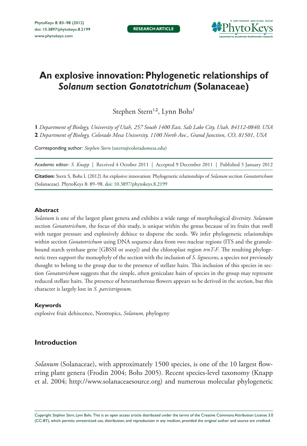 Phylogenetic Relationships of Solanum Section Gonatotrichum