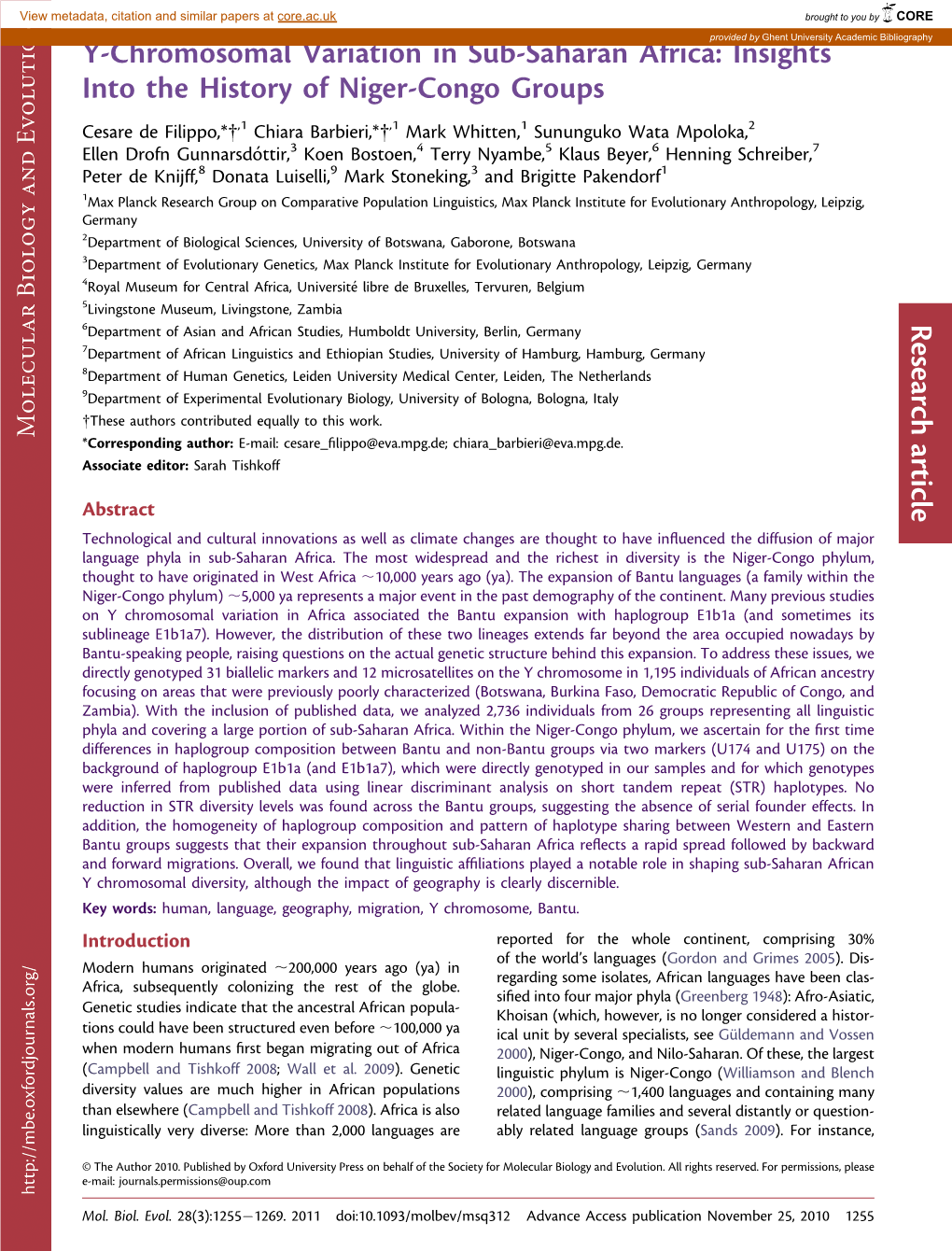 Y-Chromosomal Variation in Sub-Saharan Africa